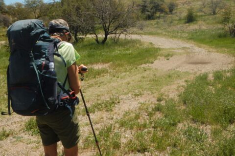 Galiuro Wilderness, Cindy sets Garmin watch at trailhead, 2024 April