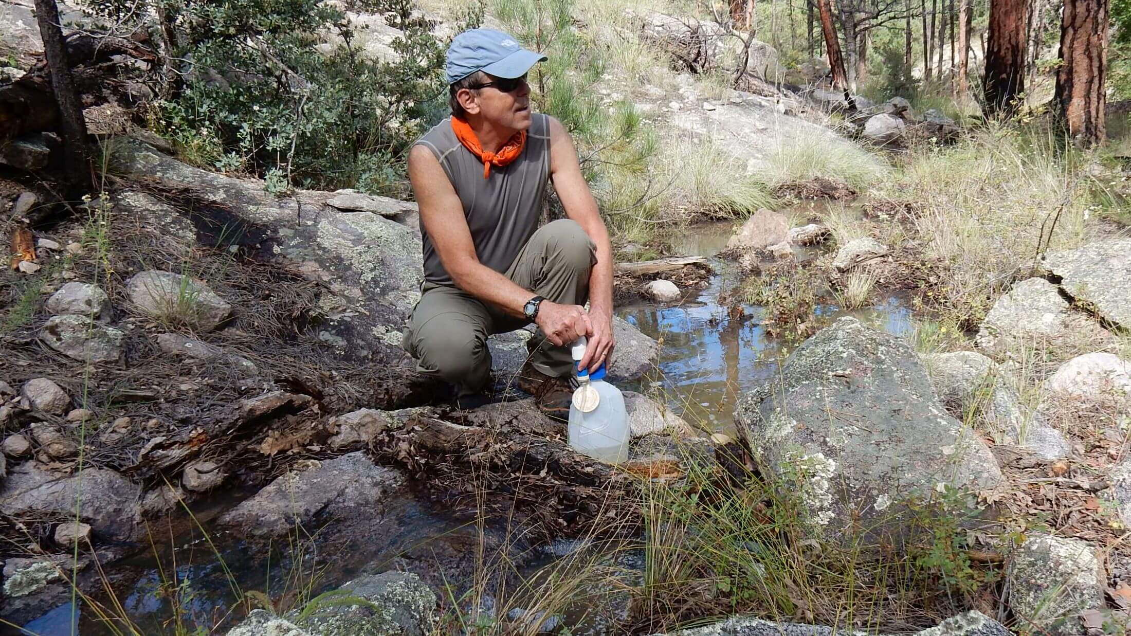 Gila Wilderness, backpacking, filtered water from intermittent stream, September