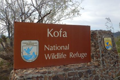Kofa Wilderness backpacking, Refuge boundary sign, December