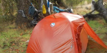 Soggy Sisquoc River camp about 1 hr after soaked Cindy rescued.