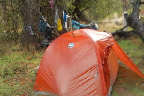 Soggy Sisquoc River camp about 1 hr after soaked Cindy rescued.