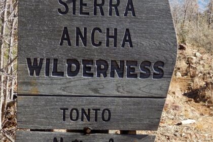 Sierra Ancha Wilderness, backpacking, Forest Service sign, December